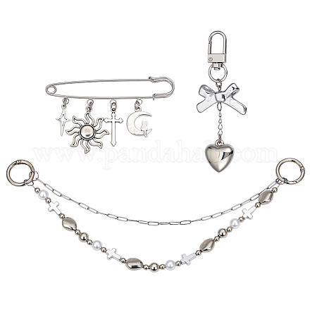 3 шт. 3 стиля сердце солнце крест пластик и сплав звенья сумка декоративные цепи и брошь HJEW-ME00018-1