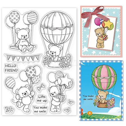 GLOBLELAND Clear Stamps Bear Friends Silicone Clear Stamp Seals for Cards Making DIY Scrapbooking Photo Journal Album Decoration DIY-WH0167-57-0009-1