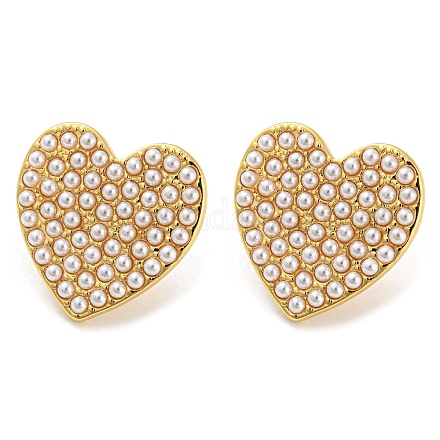 Herzförmige Ohrstecker aus Messing mit Perlen aus Kunststoff EJEW-Q785-19G-1