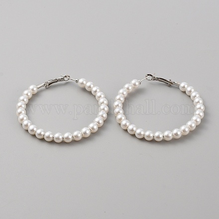 Пластиковые серьги-кольца с искусственным жемчугом EJEW-WH0011-21-1