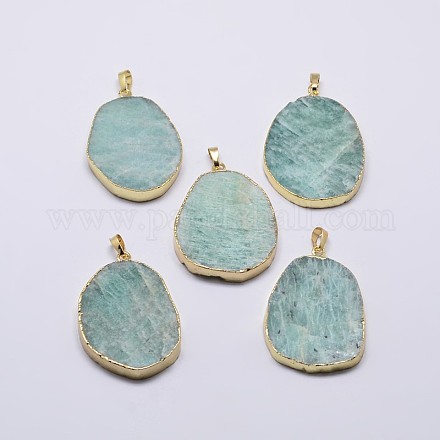 Electroplated Natural Amazonite Plated Big Pendants G-P077-52-1