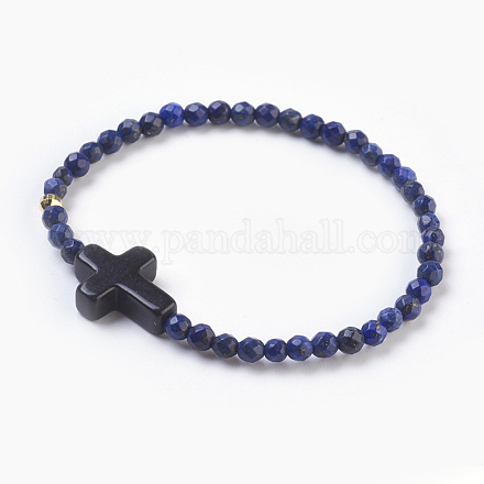 Natural Lapis Lazuli Bead Stretch Bracelets BJEW-JB03904-1