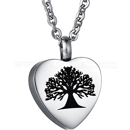 Collier pendentif en acier titane motif arbre de vie coeur urne de cendres BOTT-PW0013-03-1