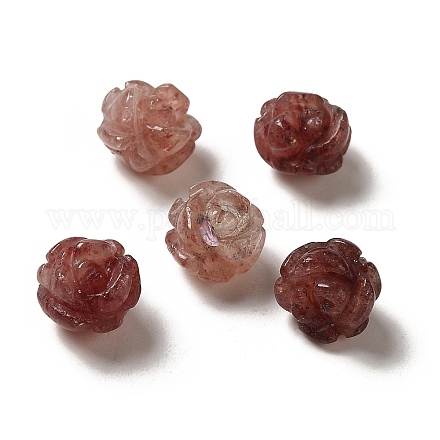 Perles de fleurs sculptées en quartz fraise naturel G-O156-B-22-1