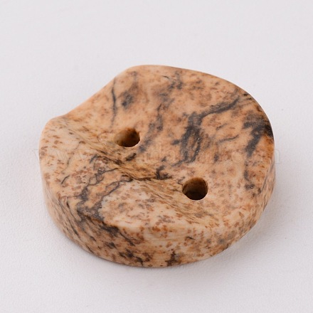 Flat Round 2-Hole Natural Picture Jasper Buttons G-F270-17-1