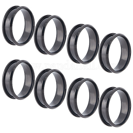UNICRAFTALE 10Pcs Gunmetal Blank Core Ring Size 11 Stainless Steel Grooved Finger Ring for Inlay Round Empty Ring Blanks with Velvet Pouches for Jewelry Making 21mm STAS-UN0039-22A-1