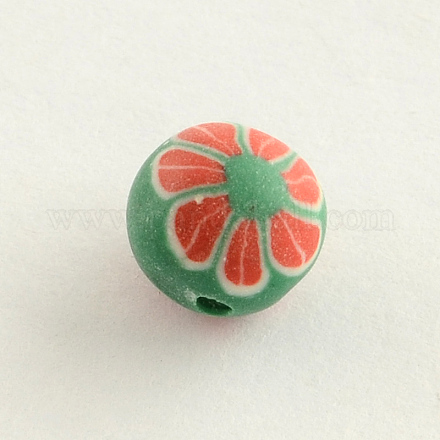 Handmade Flower Pattern Polymer Clay Round Beads CLAY-Q172-13-1