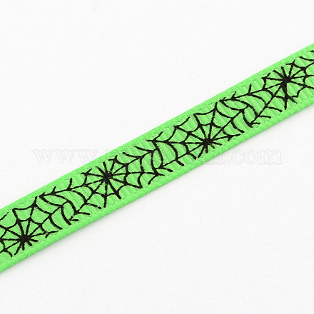 Single Face Spider Web Printed Polyester Grosgrain Ribbon X-OCOR-S029-9mm-04-1