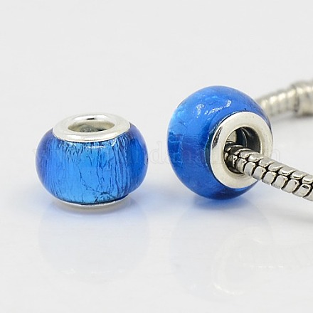 Perles européennes en verre aluminium faites à la main bleu royal X-DA452-1-1