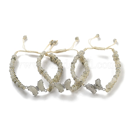 Браслеты из плетеных круглых бусин из натурального лабрадорита BJEW-K251-06D-1