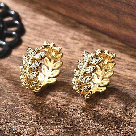 Прозрачные серьги-кольца с листьями кубического циркония EJEW-B013-01-1