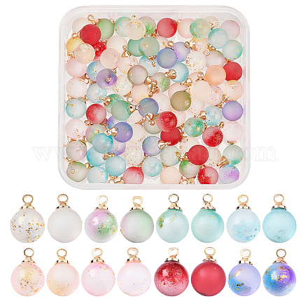 SUPERFINDINGS 96Pcs 8 Style Transparent Spray Painted Glass Pendants Round Transparent Glass Charms Pendants Two Tone Transparent Glass Charms for Crafts Bracelets Necklace Jewelry Making GLAA-FH0001-40-1