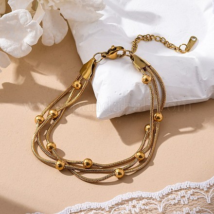 Многорядные браслеты из нержавеющей стали с шариками BJEW-L687-01G-1