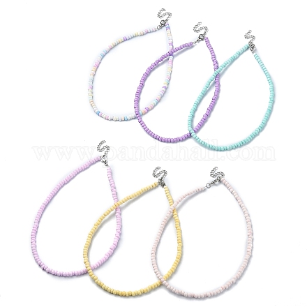6 collier de perles de rocaille en verre de 6 couleurs avec 304 fermoirs en acier inoxydable. NJEW-JN04380-1