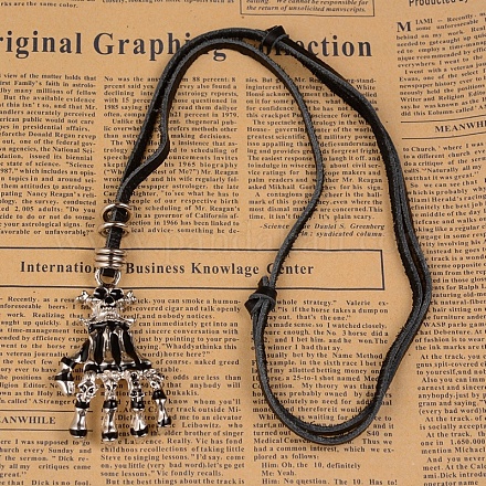 Adjustable Leather Cord Alloy Hand Skull Pendant Necklaces NJEW-L424-08A-1