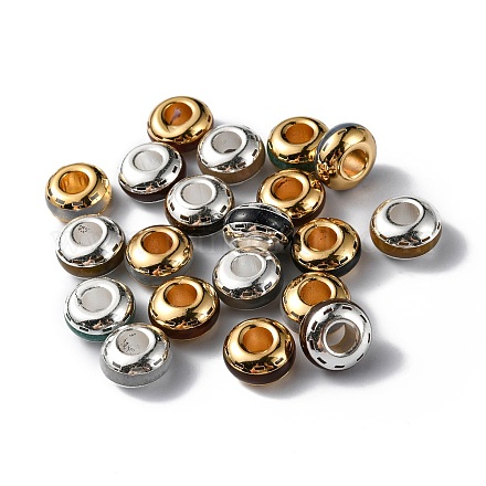 真鍮製ヨーロピアンビーズ  宝石付き  大穴ビーズ  ロンデル  プラチナ·ゴールデン  14x8mm  穴：5.5mm G-F743-08-1