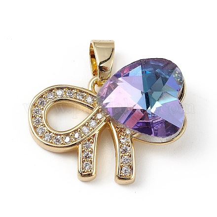 Real 18K Gold Plated Rack Plating Brass Micro Pave Clear Cubic Zirconia Pendants KK-C015-26G-14-1