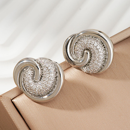 Серьги-гвоздики из латуни с прозрачным кубическим цирконием во французском стиле в форме завитка HY3681-1-1