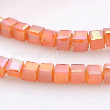Full Rainbow Plated Imitation Glass Faceted Cube Spacer Beads Strands GLAA-A031-2mm-FR02-1