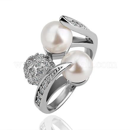 Anillos de dedo de perlas de imitación redondos de aleación de estaño ecológico chapados en platino real para fiesta RJEW-BB14376-7P-1