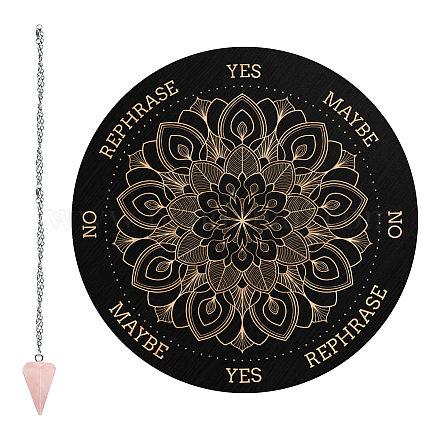 CRASPIRE Pendulum Board Datura Flowers Dowsing Divination Metaphysical Message Board 7.9Inch Wooden Carven Board with Rose Quartz Crystal Dowsing Pendulum Witchcraft Wiccan Altar Supplies Kit DIY-CP0007-74H-1