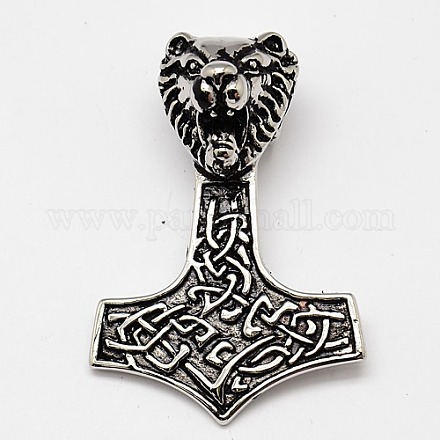 Retro 316 Stainless Steel Thor's Hammer Mjolnir with Tiger Head Pendants STAS-F005-072-1