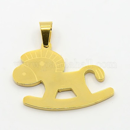 Trendy Necklace Findings Rocking Horse 304 Stainless Steel Pendants STAS-L012-A25G-1