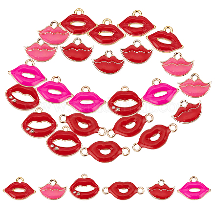 SUNNYCLUE 1 Box 30Pcs 4 Styles Lip Charms Sexy Red lips Pendants Alloy Enamel Colorful Pink Kiss Mouth Charm Shiny Rhinestones for Jewelry Making Charms DIY Bracelets Necklaces Accessory ENAM-SC0002-27-1