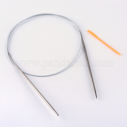 鋼線ステンレス鋼円形編み針とランダムな色のプラスチック製のタペストリー針  利用できるより多くのサイズ  ステンレス鋼色  650x3.0mm  52x1mm  2個/袋 TOOL-R042-650x3mm-1