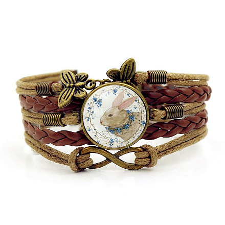 Bracelet multi-rangs à maillons de verre motif lapin de pâques EAER-PW0001-186D-1