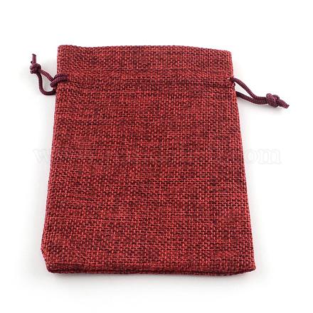 ポリエステル模造黄麻布包装袋巾着袋  クリスマスのために  結婚式のパーティーとdiyクラフトパッキング  暗赤色  9x7cm ABAG-R005-9x7-06-1