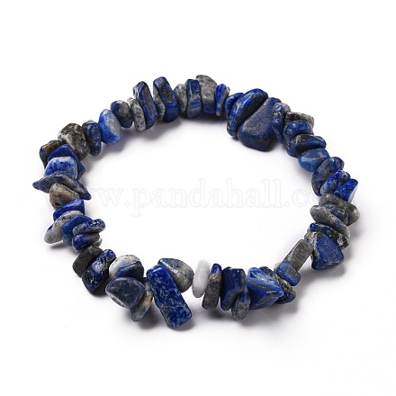 Pulseras elásticas de perlas de chip de lapislázuli natural BJEW-JB05765-06-1