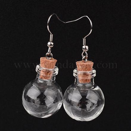 Round Glass Wishing Bottle Dangle Earrings EJEW-JE02040-01-1