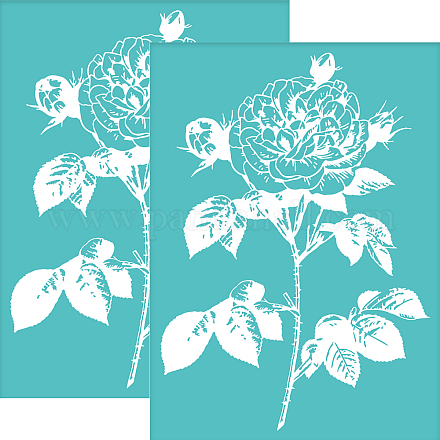 Olycraft 2 pièces 5.5x7.7 pouces pivoine auto-adhésif sérigraphie pochoir fleur sérigraphie pochoir plante réutilisable maille pochoirs transfert pour bricolage t-shirt tissu peinture DIY-WH0337-073-1