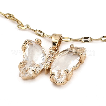 Butterfly Light Gold Brass Micro Pave Cubic Zirconia Pendant Necklaces NJEW-E105-05KCG-01-1