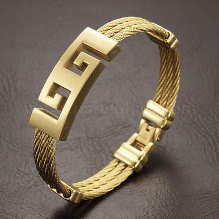 ステンレス製の腕輪  ツイスト線で  ゴールドカラー  7.67インチ BJEW-N0008-021G-1