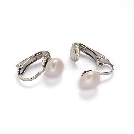 Boucles d'oreilles clips à vis en 304 acier inoxydable avec perles d'eau douce EJEW-M188-08A-1