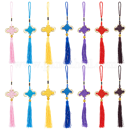 Nbeads 14 pièces 7 couleurs noeuds chinois polyester gland pendentif décorations HJEW-NB0001-27-1