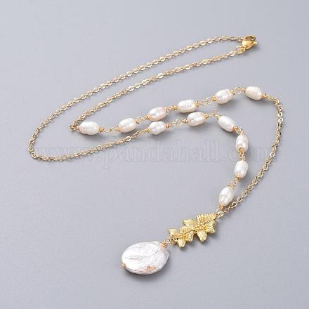 Collares con colgante de perlas keshi de perlas barrocas naturales NJEW-JN02652-1