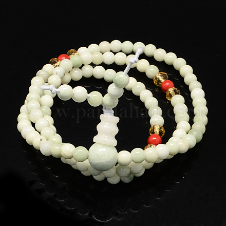 3-Loop Wrap Buddha Meditation Yellow Jade Beaded Bracelets BJEW-R040-5mm-01-1