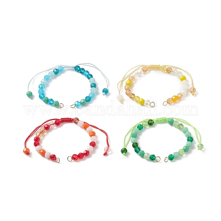 Bracelets tressés en perles de verre à facettes de couleur dégradée AJEW-JB01148-1