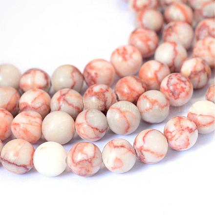 Brins de perles rondes en netstone rouge naturel G-E334-6mm-06-1