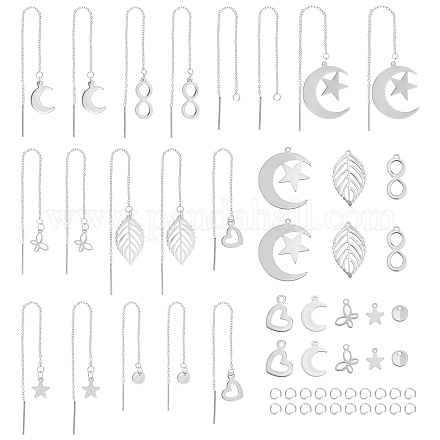 DICOSMETIC 16 Pairs 98mm Stainless Steel Ear Threads Long String Earring Lines Dangle Earring Threads with 32pcs 8 Styles Pendants and 80pcs Jump Rings for Earring Making STAS-DC0002-61-1