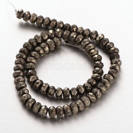 Faceted Rondelle Natural Pyrite Beads Strands G-P061-21-4mm-1