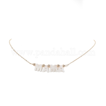 Natural Shell Word Mama Pendant Necklace with Golden Brass Cable Chains for Mother's Day NJEW-JN04151-02-1