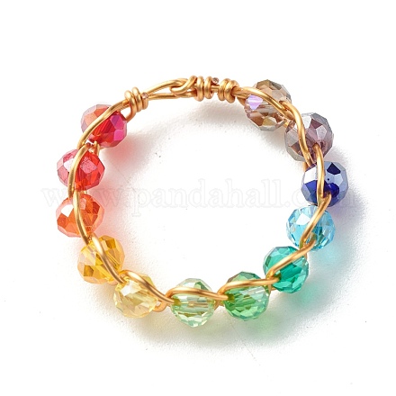 Glass Beads Rings RJEW-TA00011-1