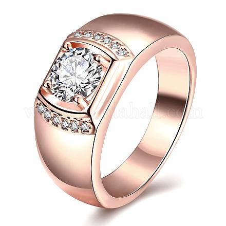 Real Rose Gold Plated Brass Cubic Zirconia Wide Band Rings For Men RJEW-BB06310-10RG-1