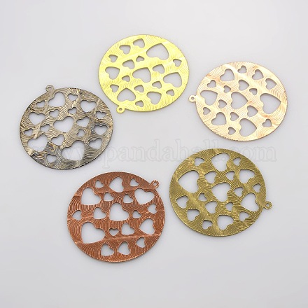 Flat Round with Heart Plating Iron Pendants IFIN-N3283-10-1