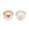 ABS Plastic Imitation Pearl Beads, Shell Shape, Golden Metal Enlaced, Half Plated, White, 11x12.5x6.5~7mm, Hole: 1.6mm, about 1086pcs/500g