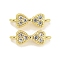 Brass Micro Pave Clear Cubic Zirconia Connector Charms, Bowknot Links, Real 18K Gold Plated, 3.5x11x2.5mm, Hole: 1mm